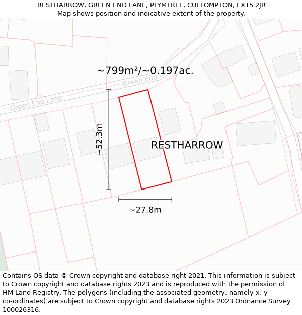 RESTHARROW, GREEN END LANE, PLYMTREE, CULLOMPTON, EX15 2JR: Plot and title map