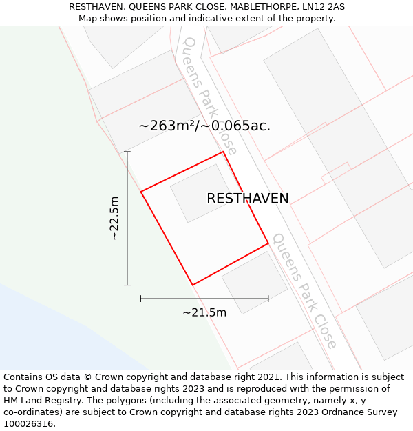 RESTHAVEN, QUEENS PARK CLOSE, MABLETHORPE, LN12 2AS: Plot and title map