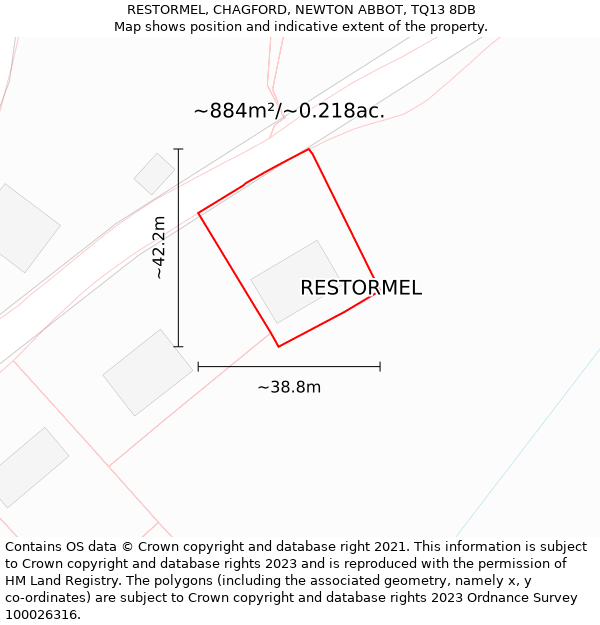 RESTORMEL, CHAGFORD, NEWTON ABBOT, TQ13 8DB: Plot and title map