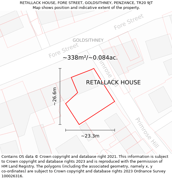 RETALLACK HOUSE, FORE STREET, GOLDSITHNEY, PENZANCE, TR20 9JT: Plot and title map