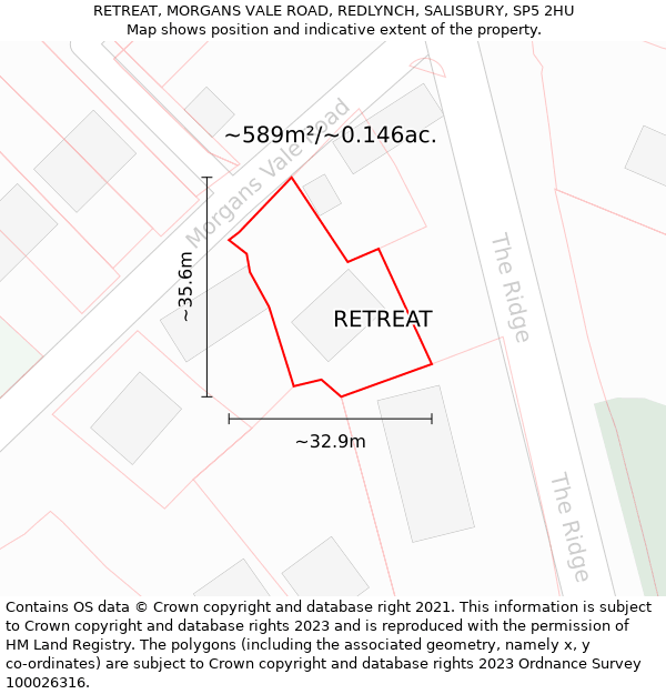 RETREAT, MORGANS VALE ROAD, REDLYNCH, SALISBURY, SP5 2HU: Plot and title map