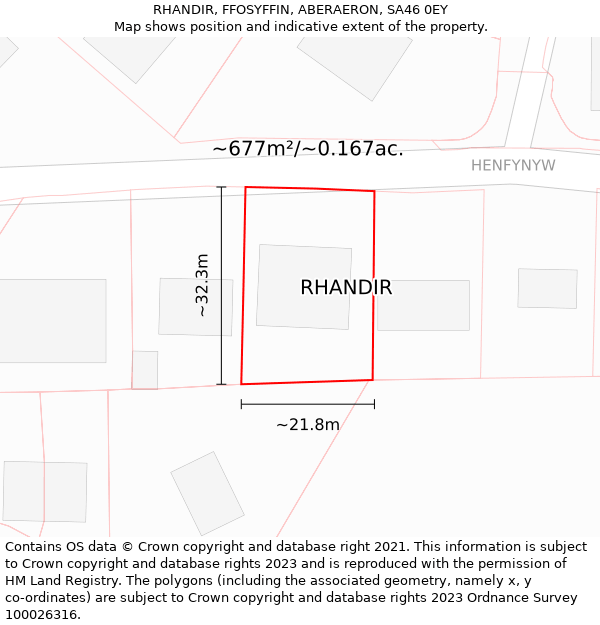 RHANDIR, FFOSYFFIN, ABERAERON, SA46 0EY: Plot and title map