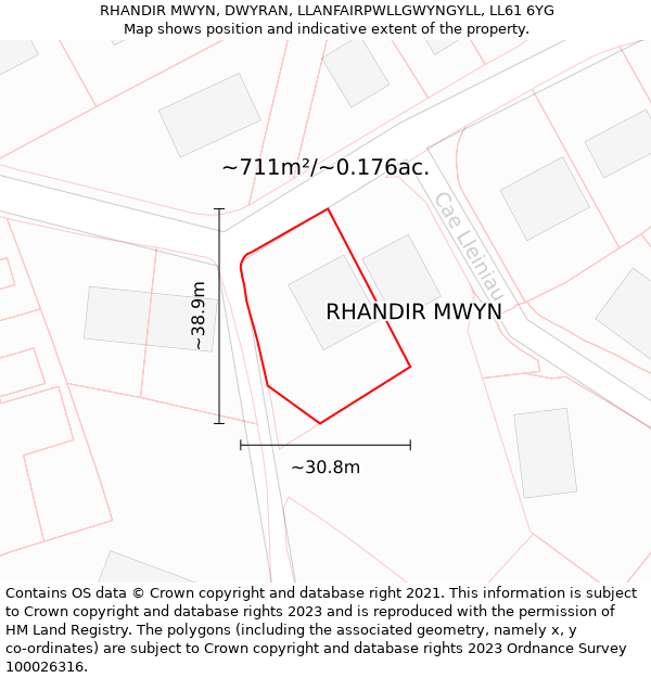 RHANDIR MWYN, DWYRAN, LLANFAIRPWLLGWYNGYLL, LL61 6YG: Plot and title map