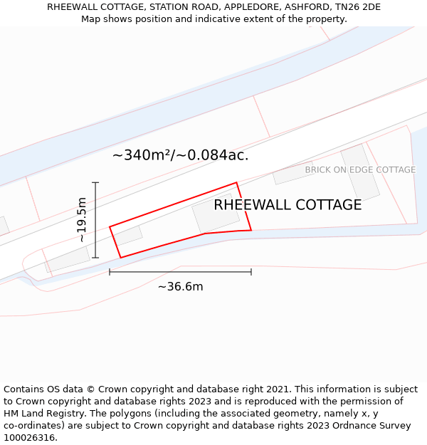 RHEEWALL COTTAGE, STATION ROAD, APPLEDORE, ASHFORD, TN26 2DE: Plot and title map