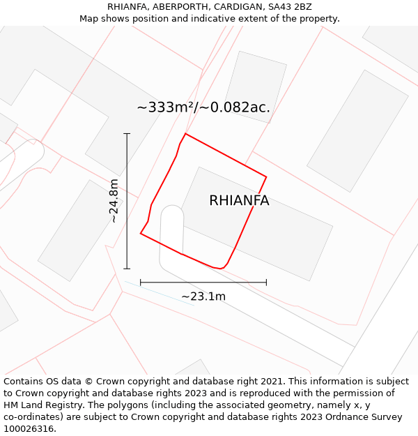 RHIANFA, ABERPORTH, CARDIGAN, SA43 2BZ: Plot and title map