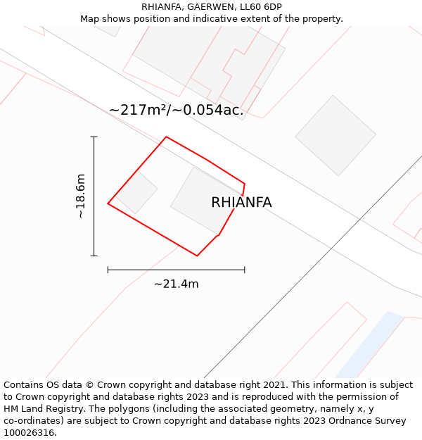 RHIANFA, GAERWEN, LL60 6DP: Plot and title map