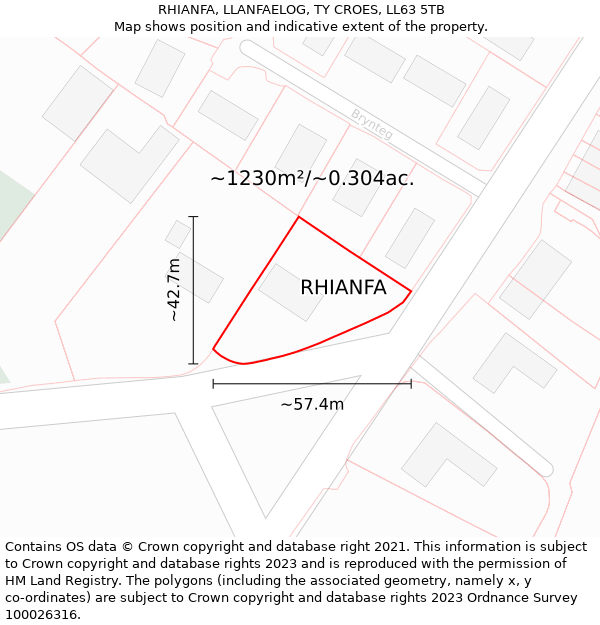 RHIANFA, LLANFAELOG, TY CROES, LL63 5TB: Plot and title map