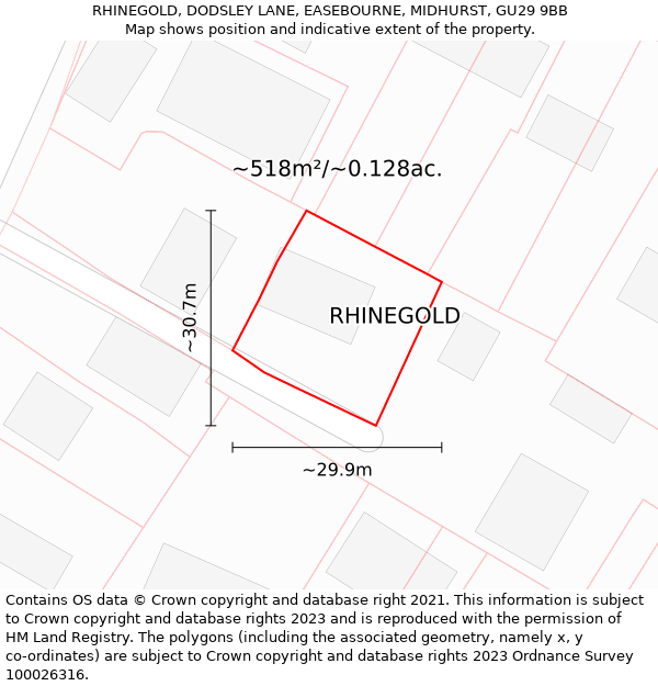 RHINEGOLD, DODSLEY LANE, EASEBOURNE, MIDHURST, GU29 9BB: Plot and title map