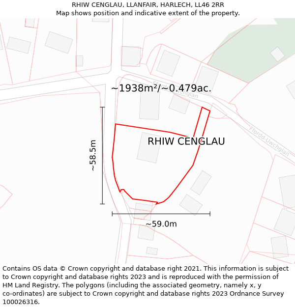 RHIW CENGLAU, LLANFAIR, HARLECH, LL46 2RR: Plot and title map