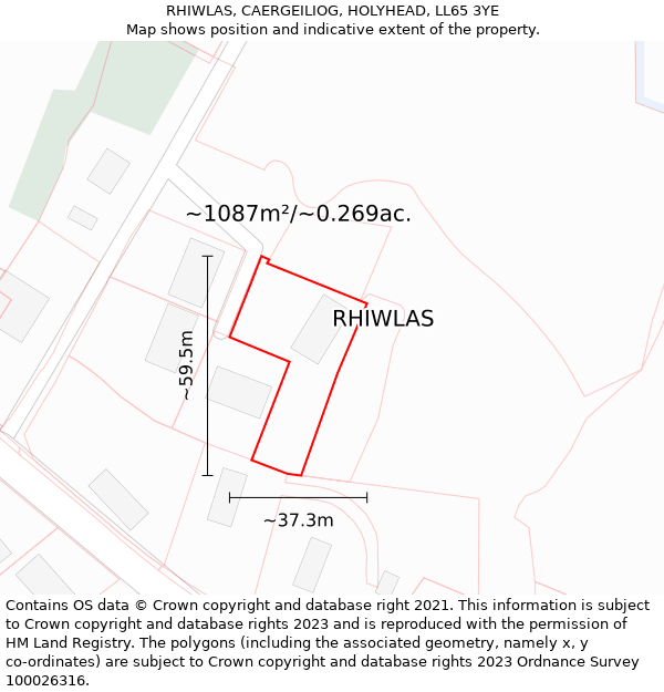 RHIWLAS, CAERGEILIOG, HOLYHEAD, LL65 3YE: Plot and title map