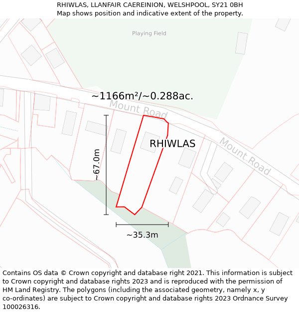 RHIWLAS, LLANFAIR CAEREINION, WELSHPOOL, SY21 0BH: Plot and title map