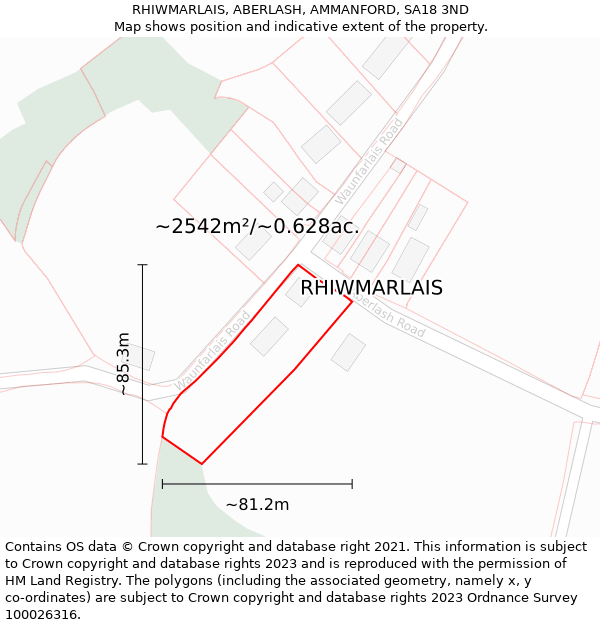 RHIWMARLAIS, ABERLASH, AMMANFORD, SA18 3ND: Plot and title map