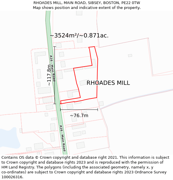 RHOADES MILL, MAIN ROAD, SIBSEY, BOSTON, PE22 0TW: Plot and title map