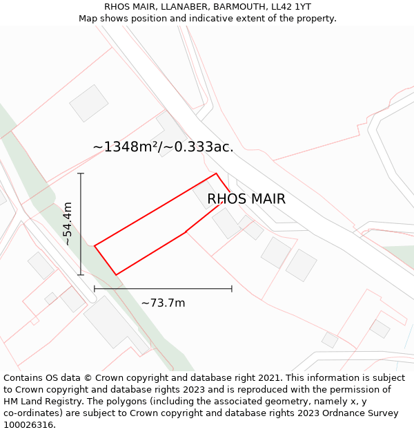 RHOS MAIR, LLANABER, BARMOUTH, LL42 1YT: Plot and title map