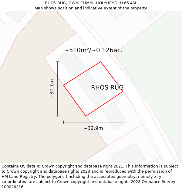 RHOS RUG, GWALCHMAI, HOLYHEAD, LL65 4SL: Plot and title map