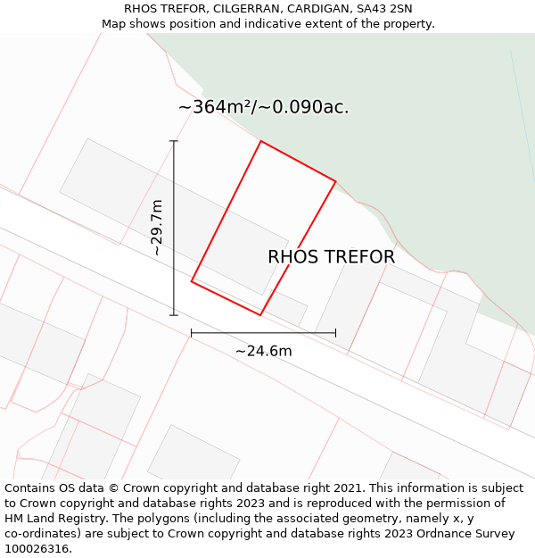 RHOS TREFOR, CILGERRAN, CARDIGAN, SA43 2SN: Plot and title map