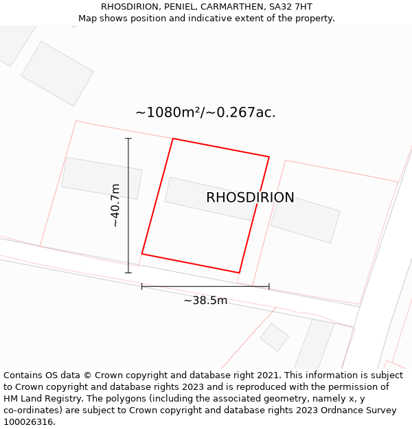 RHOSDIRION, PENIEL, CARMARTHEN, SA32 7HT: Plot and title map