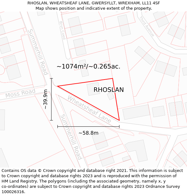 RHOSLAN, WHEATSHEAF LANE, GWERSYLLT, WREXHAM, LL11 4SF: Plot and title map