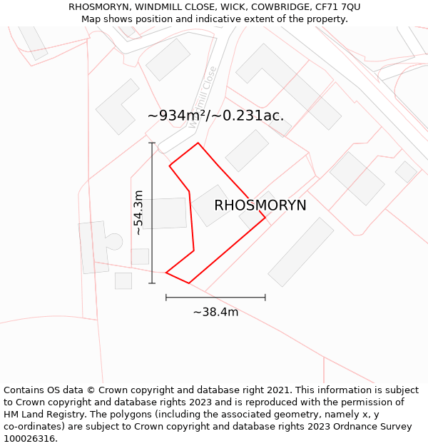 RHOSMORYN, WINDMILL CLOSE, WICK, COWBRIDGE, CF71 7QU: Plot and title map