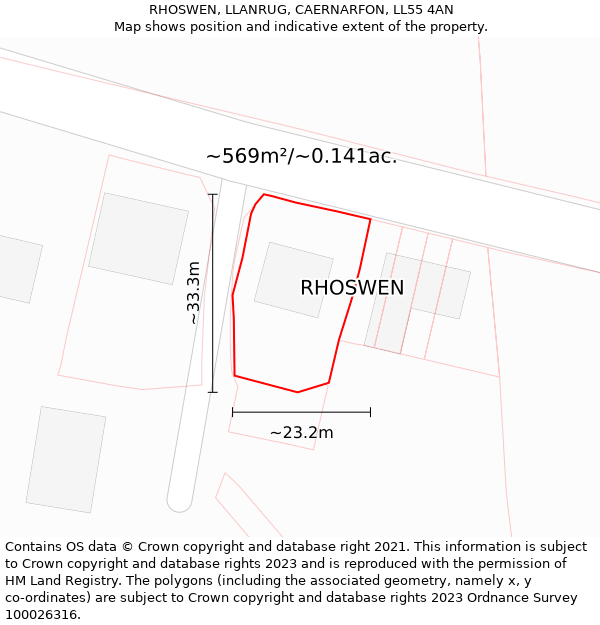 RHOSWEN, LLANRUG, CAERNARFON, LL55 4AN: Plot and title map