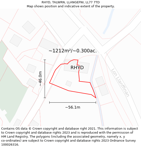 RHYD, TALWRN, LLANGEFNI, LL77 7TD: Plot and title map