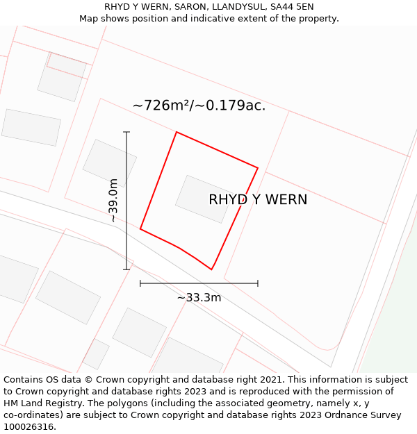 RHYD Y WERN, SARON, LLANDYSUL, SA44 5EN: Plot and title map