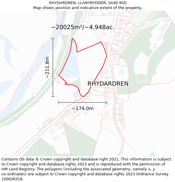 RHYDARDREN, LLANYBYDDER, SA40 9SD: Plot and title map