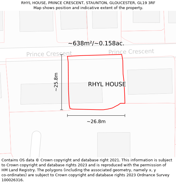 RHYL HOUSE, PRINCE CRESCENT, STAUNTON, GLOUCESTER, GL19 3RF: Plot and title map