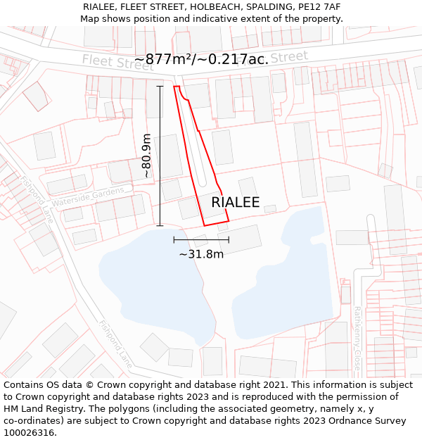 RIALEE, FLEET STREET, HOLBEACH, SPALDING, PE12 7AF: Plot and title map