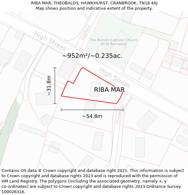 RIBA MAR, THEOBALDS, HAWKHURST, CRANBROOK, TN18 4AJ: Plot and title map