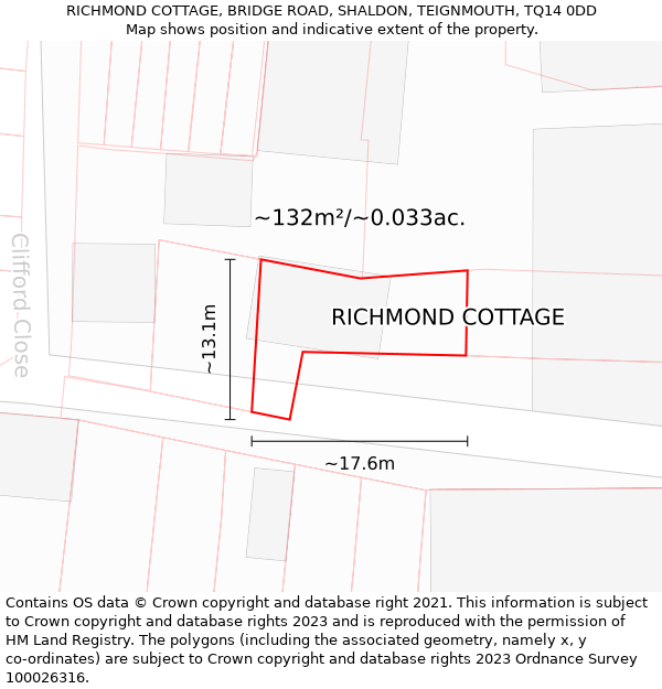 RICHMOND COTTAGE, BRIDGE ROAD, SHALDON, TEIGNMOUTH, TQ14 0DD: Plot and title map