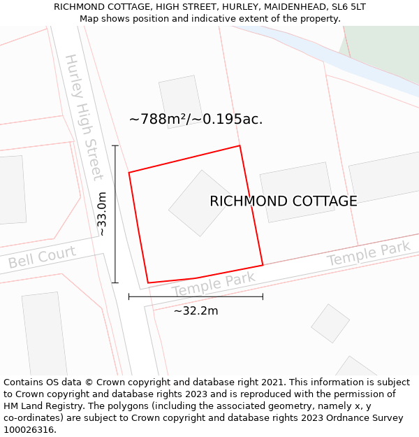 RICHMOND COTTAGE, HIGH STREET, HURLEY, MAIDENHEAD, SL6 5LT: Plot and title map