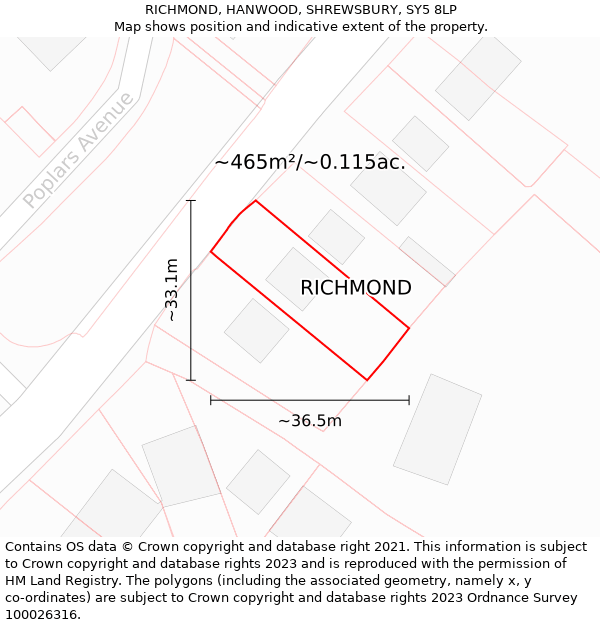 RICHMOND, HANWOOD, SHREWSBURY, SY5 8LP: Plot and title map