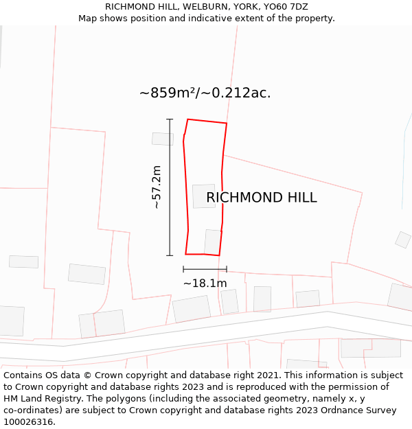 RICHMOND HILL, WELBURN, YORK, YO60 7DZ: Plot and title map