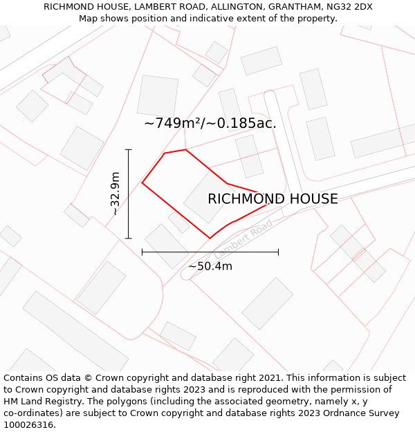 RICHMOND HOUSE, LAMBERT ROAD, ALLINGTON, GRANTHAM, NG32 2DX: Plot and title map