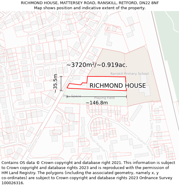 RICHMOND HOUSE, MATTERSEY ROAD, RANSKILL, RETFORD, DN22 8NF: Plot and title map