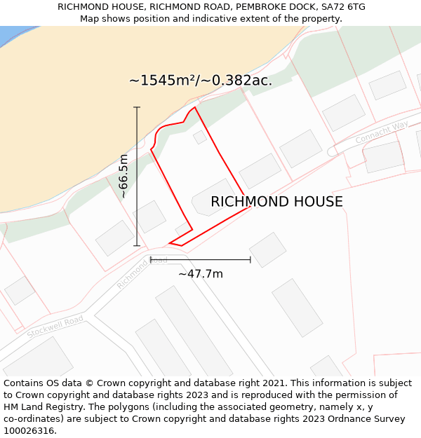 RICHMOND HOUSE, RICHMOND ROAD, PEMBROKE DOCK, SA72 6TG: Plot and title map