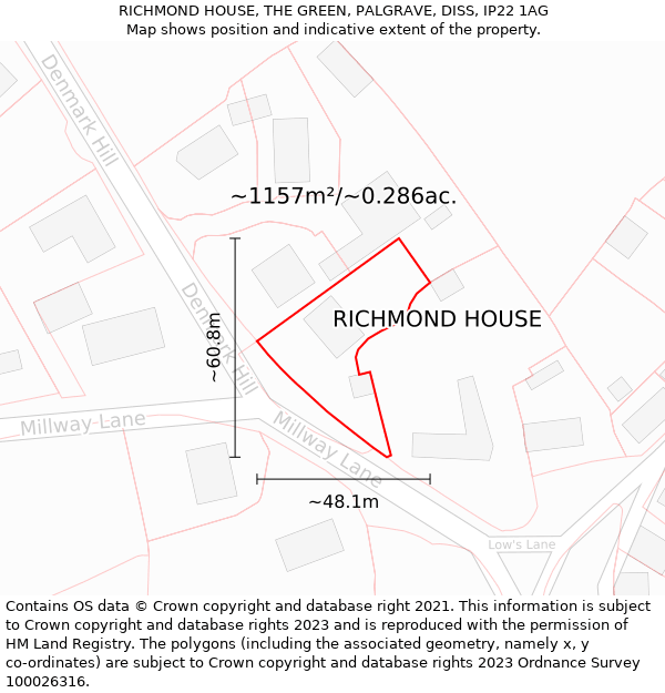 RICHMOND HOUSE, THE GREEN, PALGRAVE, DISS, IP22 1AG: Plot and title map
