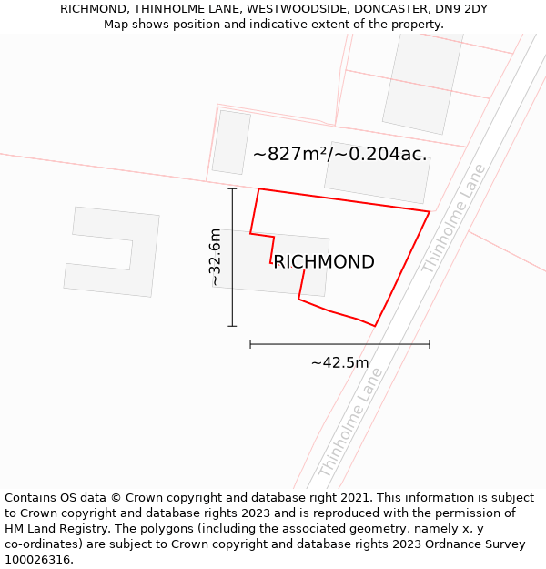 RICHMOND, THINHOLME LANE, WESTWOODSIDE, DONCASTER, DN9 2DY: Plot and title map