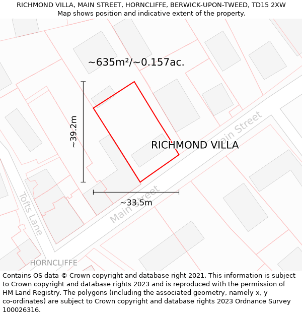 RICHMOND VILLA, MAIN STREET, HORNCLIFFE, BERWICK-UPON-TWEED, TD15 2XW: Plot and title map
