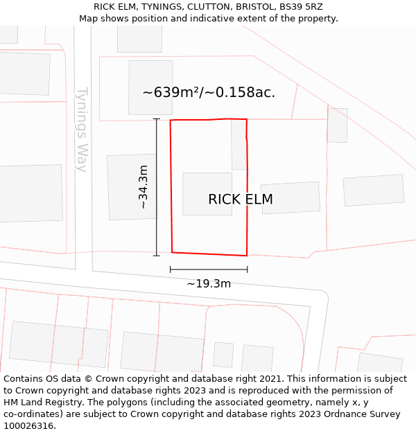 RICK ELM, TYNINGS, CLUTTON, BRISTOL, BS39 5RZ: Plot and title map