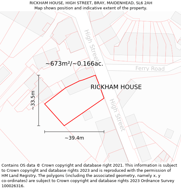 RICKHAM HOUSE, HIGH STREET, BRAY, MAIDENHEAD, SL6 2AH: Plot and title map