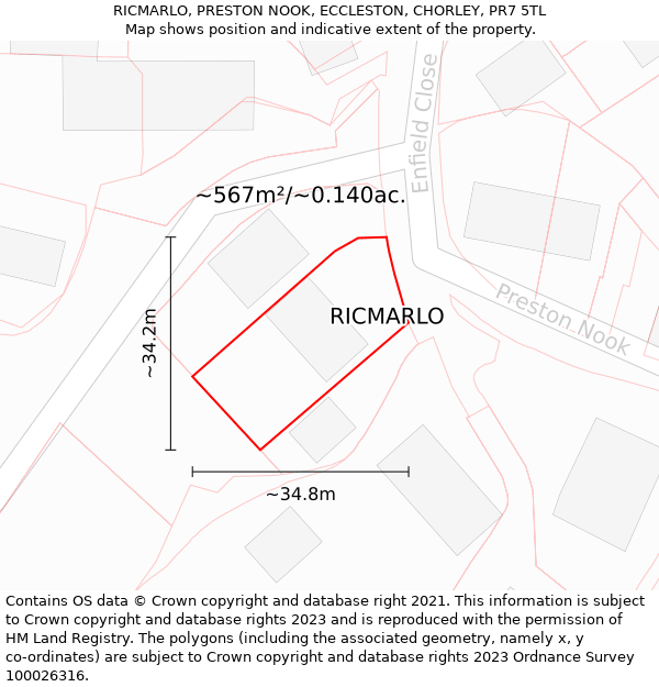 RICMARLO, PRESTON NOOK, ECCLESTON, CHORLEY, PR7 5TL: Plot and title map