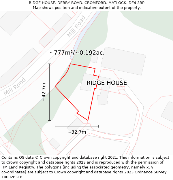 RIDGE HOUSE, DERBY ROAD, CROMFORD, MATLOCK, DE4 3RP: Plot and title map