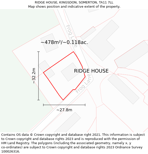 RIDGE HOUSE, KINGSDON, SOMERTON, TA11 7LL: Plot and title map