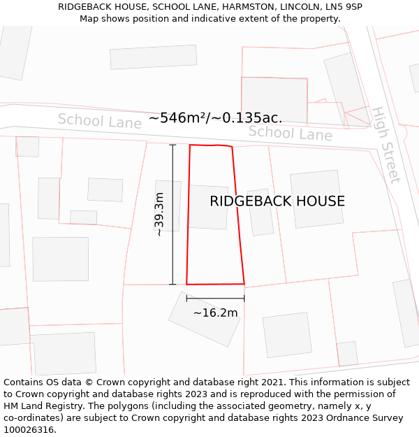 RIDGEBACK HOUSE, SCHOOL LANE, HARMSTON, LINCOLN, LN5 9SP: Plot and title map