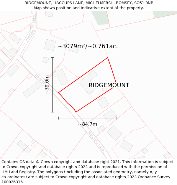 RIDGEMOUNT, HACCUPS LANE, MICHELMERSH, ROMSEY, SO51 0NP: Plot and title map