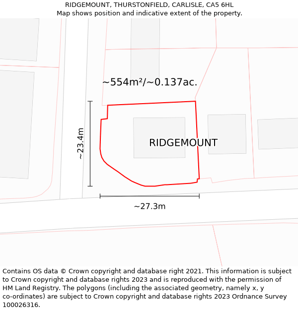 RIDGEMOUNT, THURSTONFIELD, CARLISLE, CA5 6HL: Plot and title map