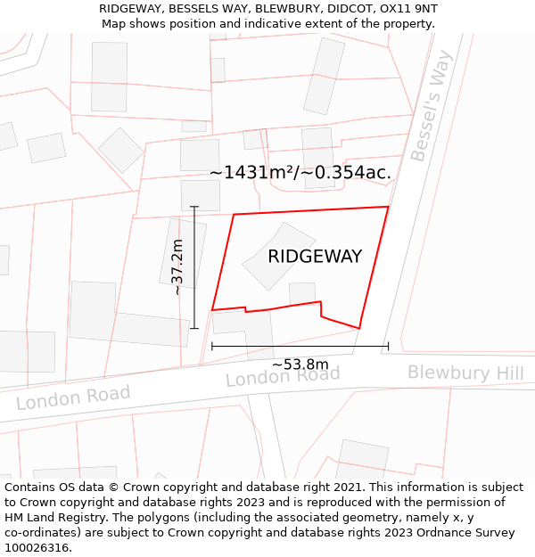 RIDGEWAY, BESSELS WAY, BLEWBURY, DIDCOT, OX11 9NT: Plot and title map