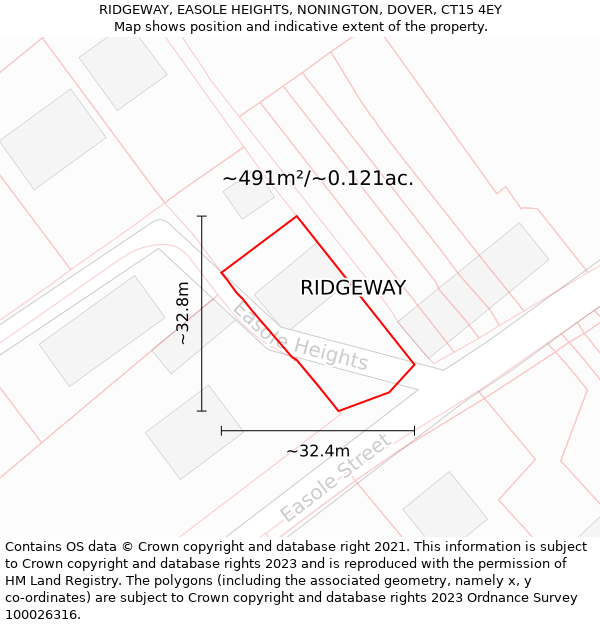 RIDGEWAY, EASOLE HEIGHTS, NONINGTON, DOVER, CT15 4EY: Plot and title map